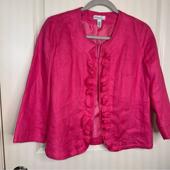 Kim Rogers Linen Jacket Pink Ruffle Trim Cropped Sz S - Picture 6 of 15